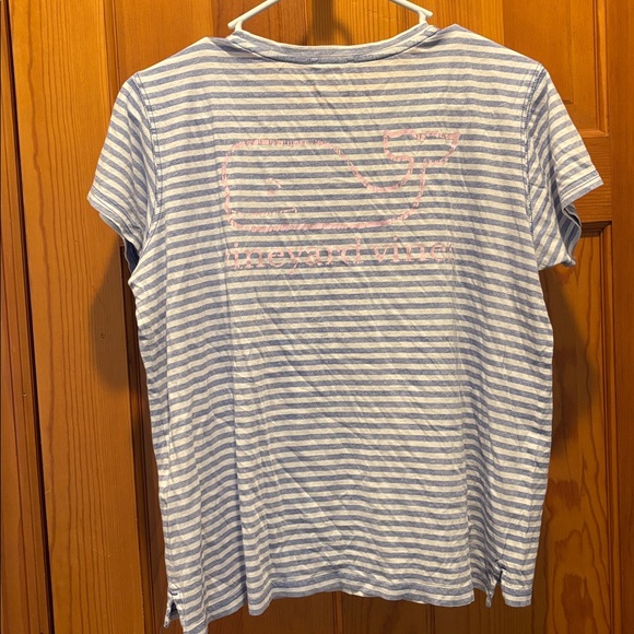 Vineyard Vines Blue and White Stripe 100% Pima Cotton Pink Logo T-Shirt - Small - Picture 2 of 6